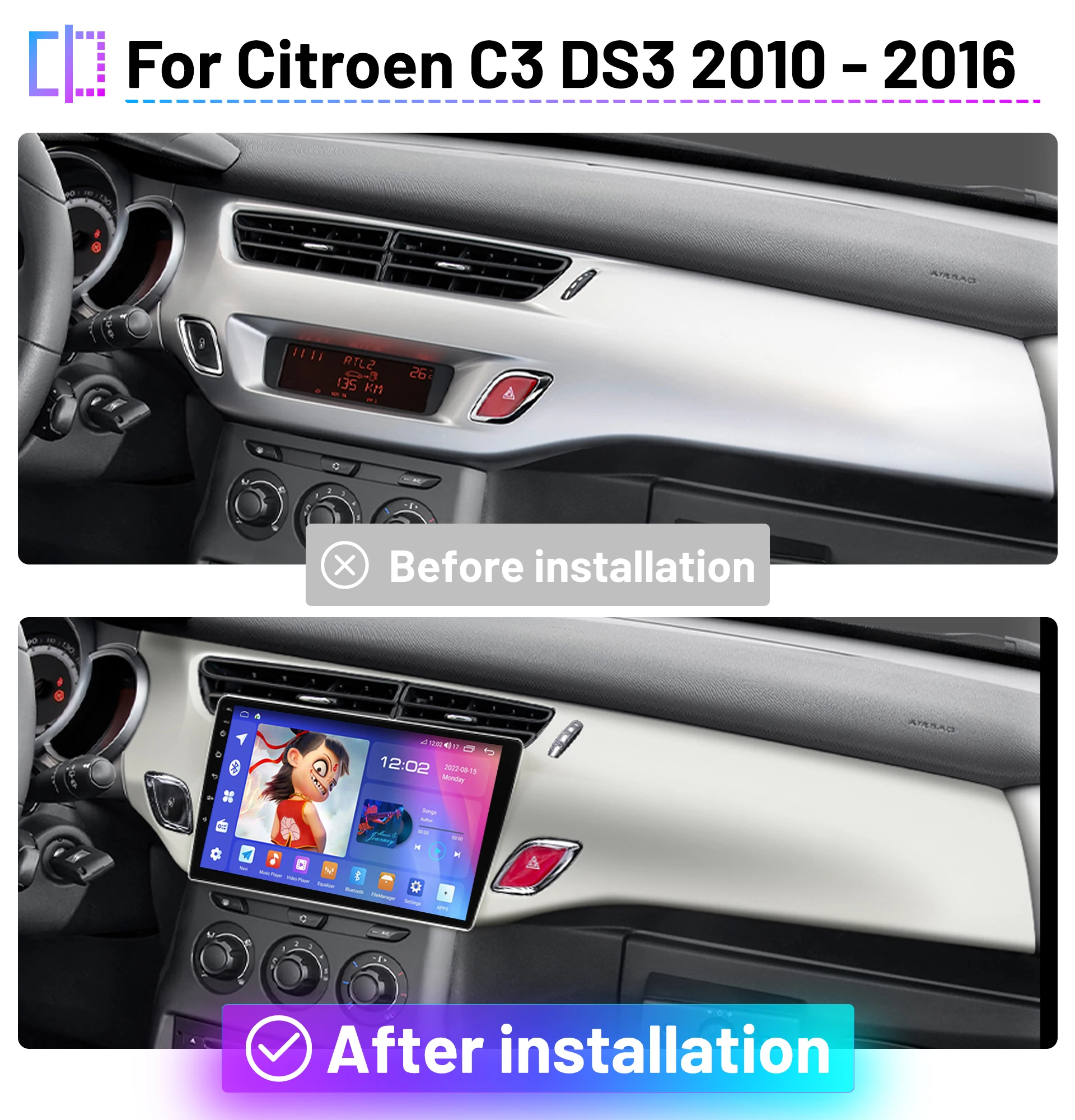 Citroen C2 2001-2013 Android Car Frame - SKY Universe