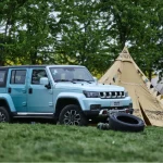 An SUV or modified car is camping in the wild